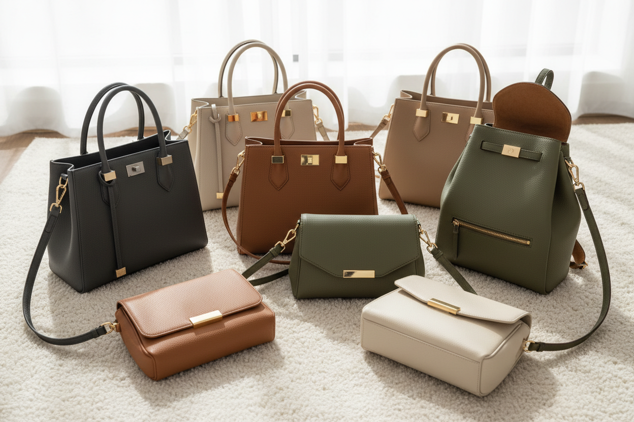 Trendy fashion bags for women on a clean background