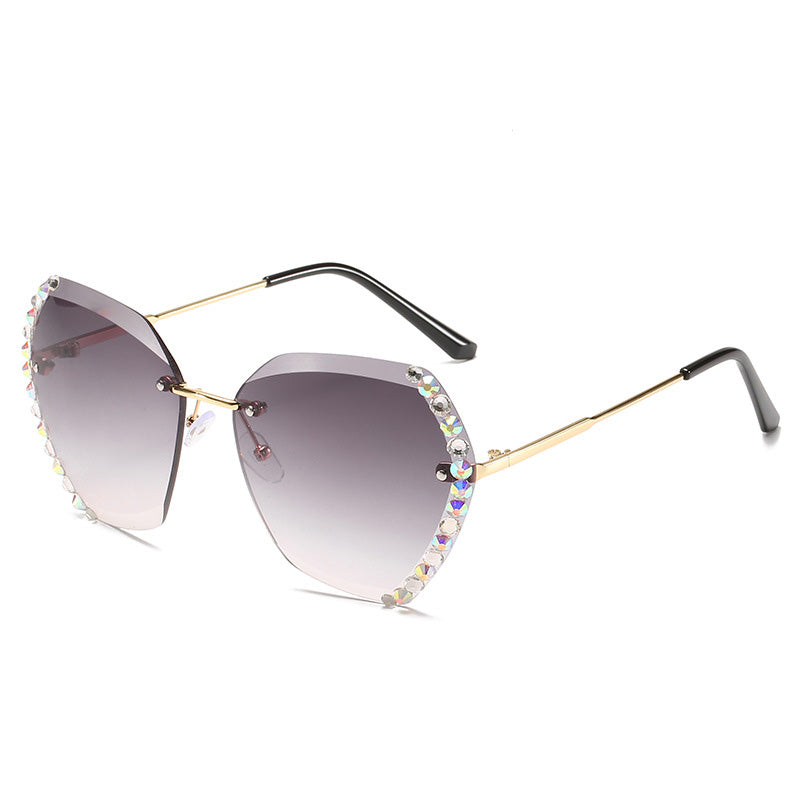 Rimless Diamond Polygon Sunglasses for Women – Vintage Luxury Style Shades