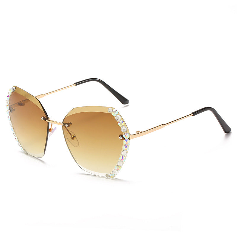 Rimless Diamond Polygon Sunglasses for Women – Vintage Luxury Style Shades