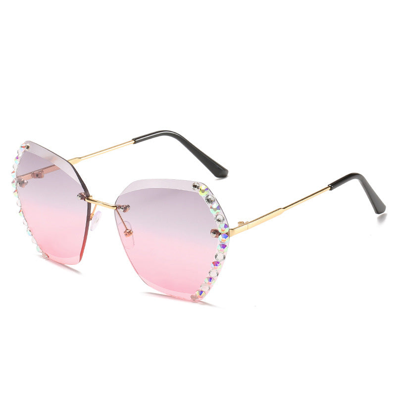 Rimless Diamond Polygon Sunglasses for Women – Vintage Luxury Style Shades