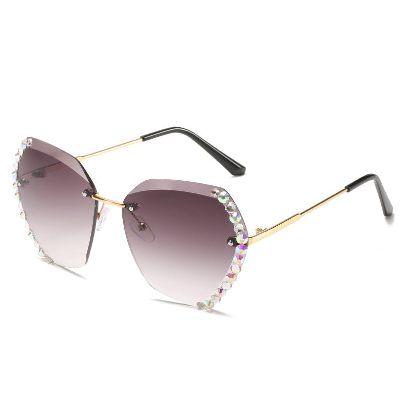 Rimless Diamond Polygon Sunglasses for Women – Vintage Luxury Style Shades