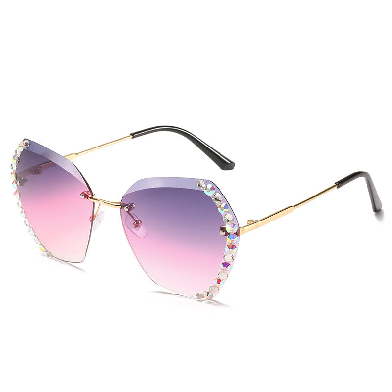 Rimless Diamond Polygon Sunglasses for Women – Vintage Luxury Style Shades
