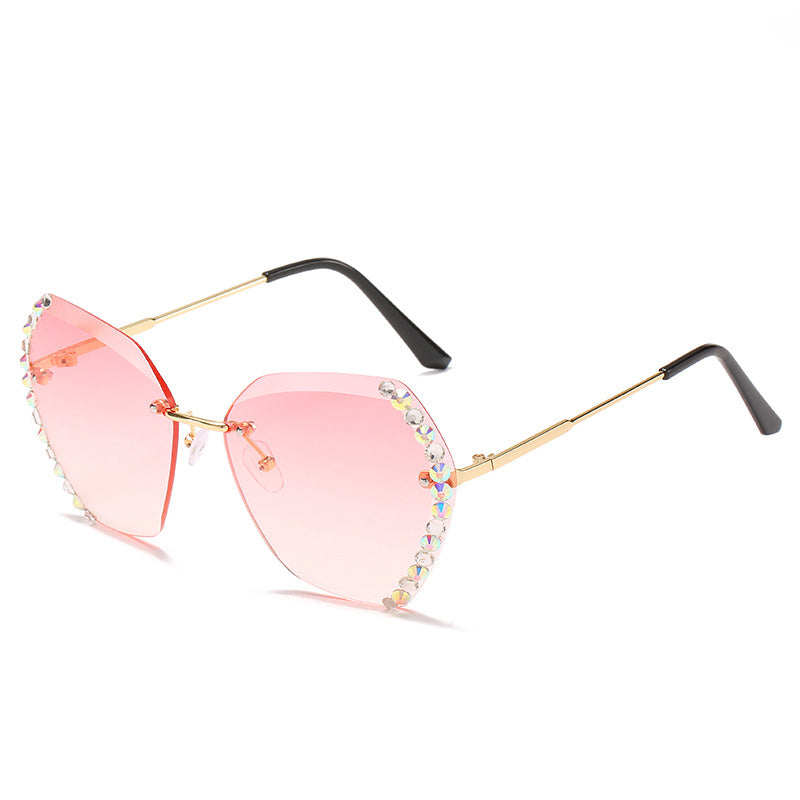 Rimless Diamond Polygon Sunglasses for Women – Vintage Luxury Style Shades