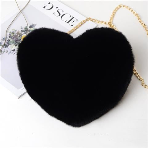 Love Heart Plush Chain Shoulder Bag for Women – Valentine Party Bag